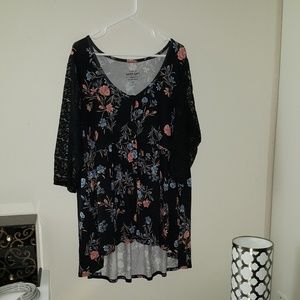 Torrid Floral Black Lace Baby Doll Shirt 3X Plus